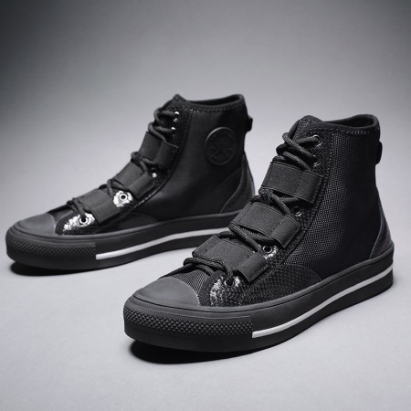 Men's Round Toe Fabric Stitching Casual Canvas Flat Heel Shoes